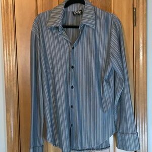 D&G Men's Blue and White Striped Shirt